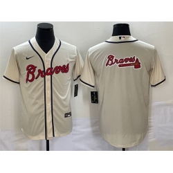 Men Atlanta Braves Cream Team Big Logo Cool Base Stitched Baseball Jersey