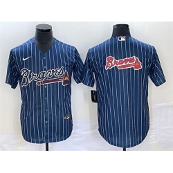 Men Atlanta Braves Navy Team Big Logo Cool Base Stitched Baseball Jersey