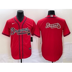Men Atlanta Braves Red Team Big Logo Cool Base Stitched Baseball Jersey