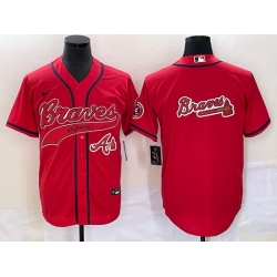 Men Atlanta Braves Red Team Big Logo Cool Base With Patch Stitched Baseball Jersey