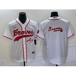 Men Atlanta Braves White Team Big Logo Cool Base With Patch Stitched Baseball Jersey