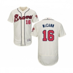 Mens Atlanta Braves 16 Brian McCann Cream Alternate Flex Base Authentic Collection Baseball Jersey