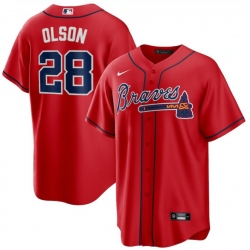 Men's Atlanta Braves 28 Matt Olson Red Nike Cool Base Jersey