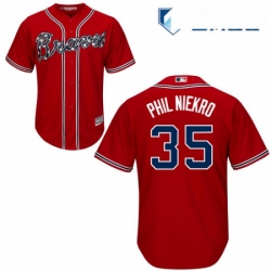 Mens Majestic Atlanta Braves 35 Phil Niekro Replica Red Alternate Cool Base MLB Jersey