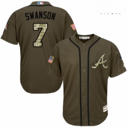 Mens Majestic Atlanta Braves 7 Dansby Swanson Authentic Green Salute to Service MLB Jersey