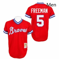 Mens Mitchell and Ness Atlanta Braves 5 Freddie Freeman Replica Red Throwback MLB Jersey