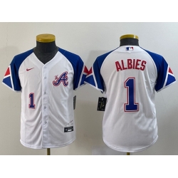 Women Atlanta Braves 1 Ozzie Albies White 2023 City Connect With Patch Stitched Baseball Jersey