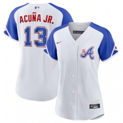 Women Atlanta Braves 13 Ronald Acu F1a Jr  White 2023 City Connect Stitched Baseball Jersey
