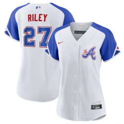Women Atlanta Braves 27 Austin Riley White 2023 City Connect Stitched Baseball Jersey