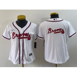 Women Atlanta Braves White Team Big Logo Stitched Jersey  Run Small