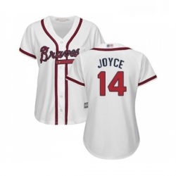 Womens Atlanta Braves 14 Matt Joyce Replica White Home Cool Base Baseball Jersey 