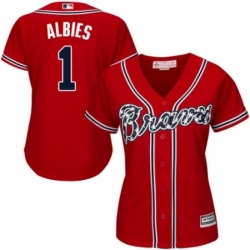 Womens Majestic Atlanta Braves 1 Ozzie Albies Authentic Red Alternate Cool Base MLB Jersey 