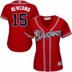 Womens Majestic Atlanta Braves 15 Sean Newcomb Authentic Red Alternate Cool Base MLB Jersey 