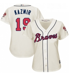 Womens Majestic Atlanta Braves 19 Scott Kazmir Authentic Cream Alternate 2 Cool Base MLB Jersey 