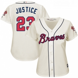 Womens Majestic Atlanta Braves 23 David Justice Authentic Cream Alternate 2 Cool Base MLB Jersey