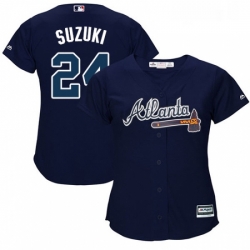 Womens Majestic Atlanta Braves 24 Kurt Suzuki Authentic Blue Alternate Road Cool Base MLB Jersey