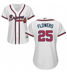 Womens Majestic Atlanta Braves 25 Tyler Flowers Replica White Home Cool Base MLB Jersey