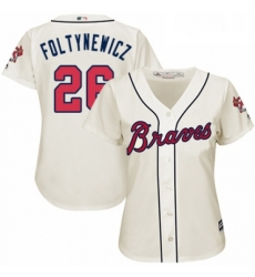 Womens Majestic Atlanta Braves 26 Mike Foltynewicz Authentic Cream Alternate 2 Cool Base MLB Jersey 