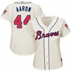 Womens Majestic Atlanta Braves 44 Hank Aaron Replica Cream Alternate 2 Cool Base MLB Jersey