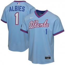 Youth Atlanta Braves  1 Ozzie Albies Powder Blue 2026 City Connect Stadium Stitched Baseball Jersey