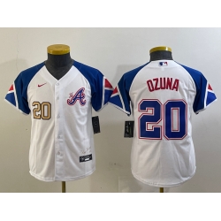 Youth Atlanta Braves 20 Marcell Ozuna White 2023 City Connect Stitched Baseball Jersey  1