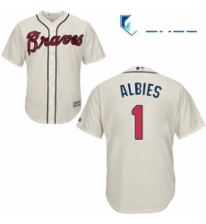 Youth Majestic Atlanta Braves 1 Ozzie Albies Replica Cream Alternate 2 Cool Base MLB Jersey 