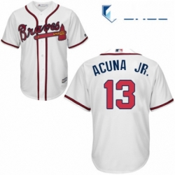 Youth Majestic Atlanta Braves 13 Ronald Acuna Jr Replica White Home Cool Base MLB Jersey 