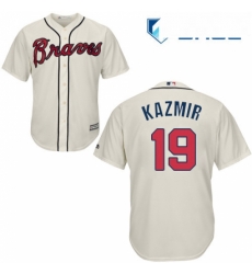 Youth Majestic Atlanta Braves 19 Scott Kazmir Authentic Cream Alternate 2 Cool Base MLB Jersey 