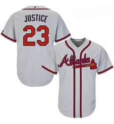 Youth Majestic Atlanta Braves 23 David Justice Replica Grey Road Cool Base MLB Jersey