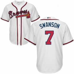 Youth Majestic Atlanta Braves 7 Dansby Swanson Replica White Home Cool Base MLB Jersey