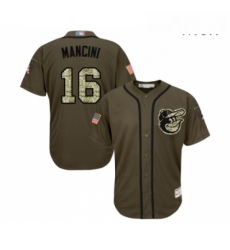 Mens Baltimore Orioles 16 Trey Mancini Authentic Green Salute to Service Baseball Jersey 