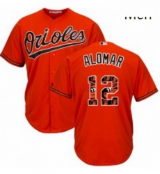 Mens Majestic Baltimore Orioles 12 Roberto Alomar Authentic Orange Team Logo Fashion Cool Base MLB Jersey 