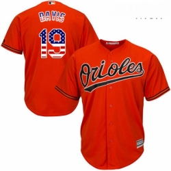 Mens Majestic Baltimore Orioles 19 Chris Davis Authentic Orange USA Flag Fashion MLB Jersey