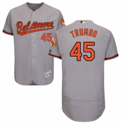 Mens Majestic Baltimore Orioles 45 Mark Trumbo Grey Road Flex Base Authentic Collection MLB Jersey