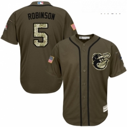 Mens Majestic Baltimore Orioles 5 Brooks Robinson Replica Green Salute to Service MLB Jersey