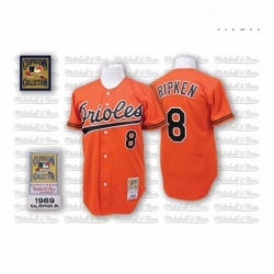 Mens Mitchell and Ness 1989 Baltimore Orioles 8 Cal Ripken Authentic Orange Throwback MLB Jersey