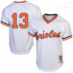 Mens Mitchell and Ness Baltimore Orioles 13 Manny Machado Authentic White Throwback MLB Jersey