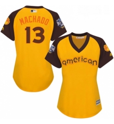 Womens Majestic Baltimore Orioles 13 Manny Machado Authentic Yellow 2016 All Star American League BP Cool Base MLB Jersey