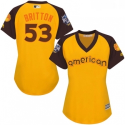 Womens Majestic Baltimore Orioles 53 Zach Britton Authentic Yellow 2016 All Star American League BP Cool Base MLB Jersey