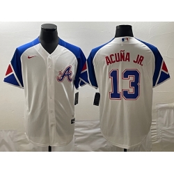 MLB Braves 13 Ronald Acuna White City Connect Cool Base Men Jersey 9