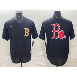 Men Boston Red Sox Black Team Big Logo Cool Base Stitched Baseball Jersey 1