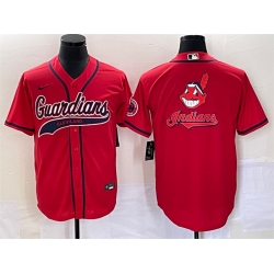 Men Cleveland Guardians Red Team Big Logo With Patch Cool Base Stitched Baseball Jersey