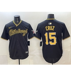 Men Pittsburgh Pirates 15 Oneil Cruz Black Limited Stitched Baseball Jersey Men Pittsburgh Pirates 15 Oneil Cruz Black Limited Stitched Baseball Jersey