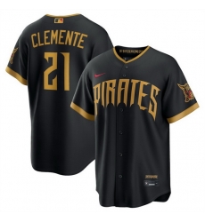 Men Pittsburgh Pirates 21 Roberto Clemente Black 2026 City Connect Stadium Stitched Baseball Jersey Men Pittsburgh Pirates 21 Roberto Clemente Black 2026 City Connect Stadium Stitched Baseball Jersey