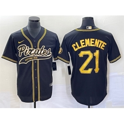Men Pittsburgh Pirates 21 Roberto Clemente Black Cool Base Stitched Baseball Jersey