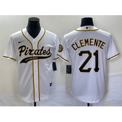 Men Pittsburgh Pirates 21 Roberto Clemente White Cool Base Stitched Baseball Jersey