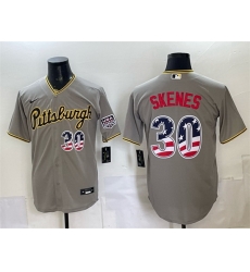 Men Pittsburgh Pirates  30 Paul Skenes Grey 250 Fourth of July Stitched Baseball Jersey