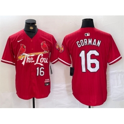 Men St  Louis Cardinals 16 Nolan Gorman Red 2024 City Connect Stitched Baseball Jersey
