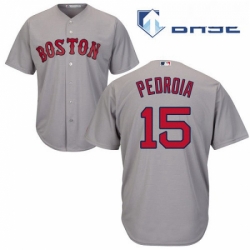 Mens Majestic Boston Red Sox 15 Dustin Pedroia Replica Grey Road Cool Base MLB Jersey