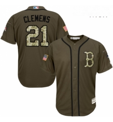 Mens Majestic Boston Red Sox 21 Roger Clemens Replica Green Salute to Service MLB Jersey